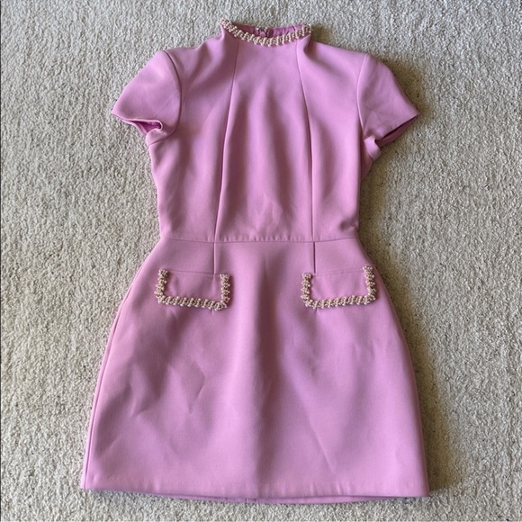 Nadine Merabi Simone Mini Dress with Embellished Trim Funnel Neck Pink Size 6 - Picture 5 of 13
